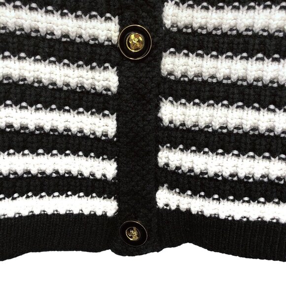 Lillusory White Black Striped V-neck Long Sleeve Sweater Top S - Picture 5 of 7